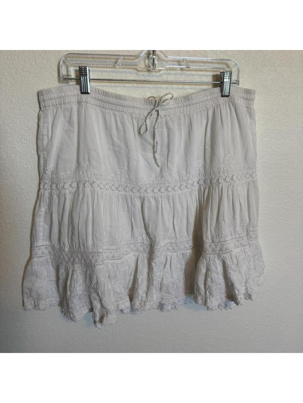 Vintage Y2K White Beachy Tie Waist Mini Skirt, XL